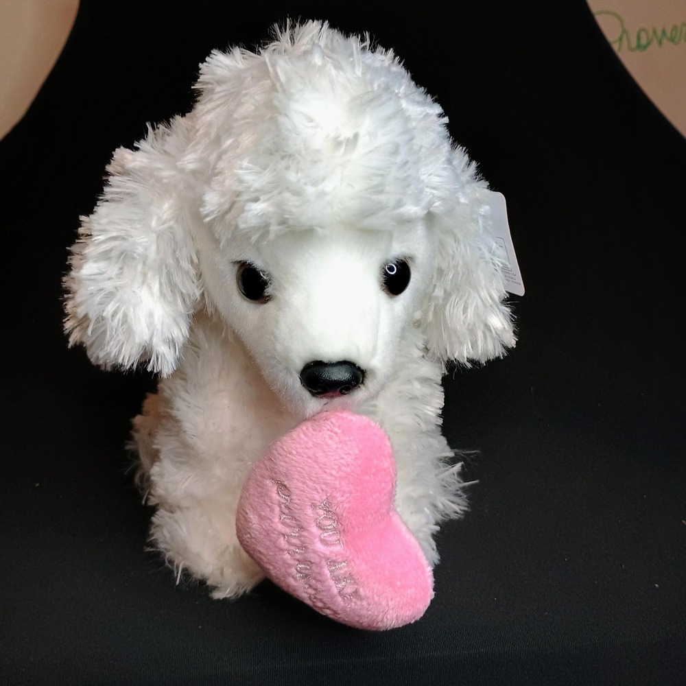 Aurora Valentine White Poodle Dog Pink Heart Small Plush Stuffed Toy Gift
